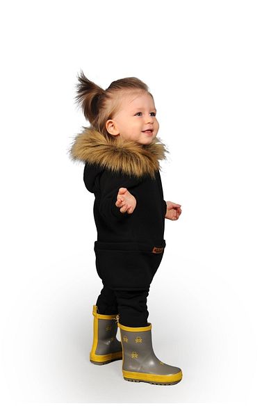Ares Kids Fashion Fur Collar Jumpsuit Black
