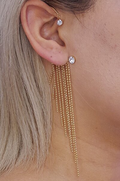 Zaradise Accessories حلق من الفولاذ باللون الذهبي مع سلسلة دوريكو مرصعة بأحجا...