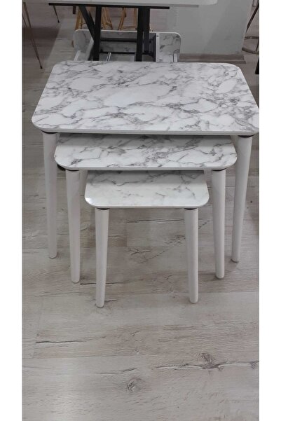 MUTLUALIŞVERİŞMERKEZİ 3lü Mdf Dikdörtgen Retro Zigon Sehpa Beyaz Lake Ayaklı