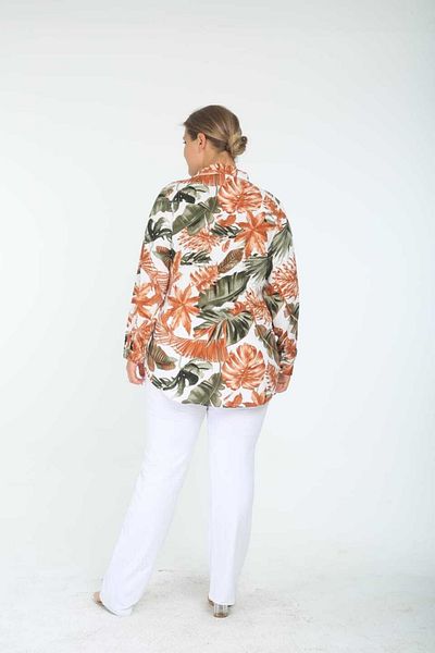 BİrHoşButik Large Size Cotton Buttoned Front Buttoned Sleeves Anti-Sweat Flower Patterned Woven Fabric Colorful Shirt