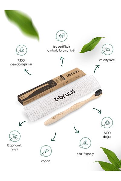 TBRUSH Nano Vegan Bamboo Toothbrush - Ultra Soft (For Sensitive Teeth) - Dark Gray - Plastic Free