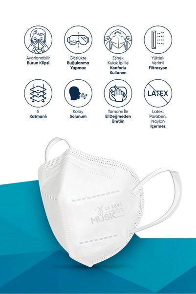 Musk N95 MASKE BEYAZ 20 ADET
