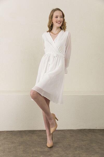 thezkscom Rochie din șifon de mărime mare, cu guler dublu, scurtă, Sk