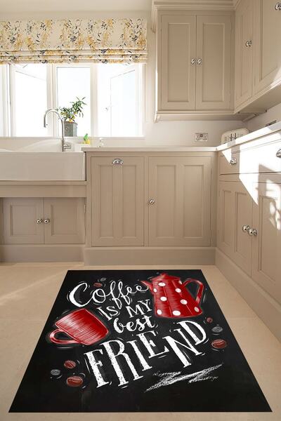 on the clouds Coffe Best Friend Dijital Baskı Yıkanabilir Kaymaz Taban Leke T...