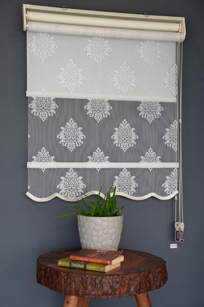 HLMSTOR Çift Mekanizmalı Tül Stor Perde Rac-09 Kırık Beyaz Renk Alüminyum Kas...