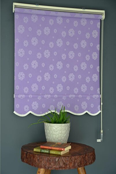 HLMSTOR Stor Perde Hps-02 Lila Renk Çiçek Desenli Alüminyum Kasalı Sınırlı St...