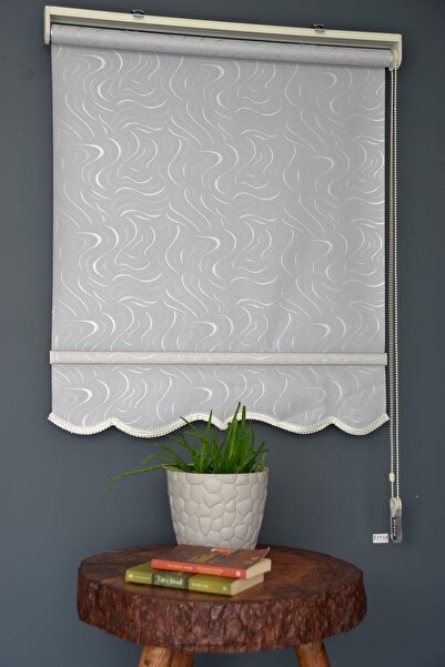 HLMSTOR Stor Perde Hps-07 Gri Renk Simli Desenli Alüminyum Kasalı Sınırlı Sto...