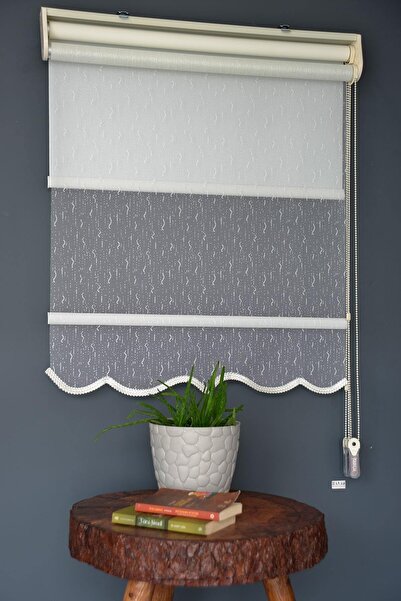 HLMSTOR Çift Mekanizmalı Tül Stor Perde Dacuz-91 Kırık Beyaz Renk Alüminyum K...