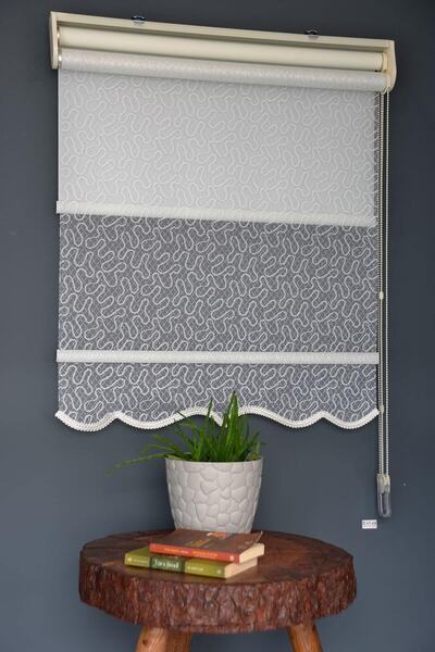 HLMSTOR Çift Mekanizmalı Tül Stor Perde Dacuz-206 Kırık Beyaz Renk Alüminyum ...