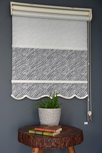 HLMSTOR Çift Mekanizmalı Tül Stor Perde Dacuz-200 Kırık Beyaz Renk Alüminyum ...