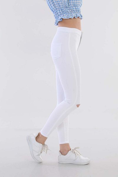 BİKELİFE Weiße Damen-Leggings aus Lycra mit hoher Taille und zerrissenen Details