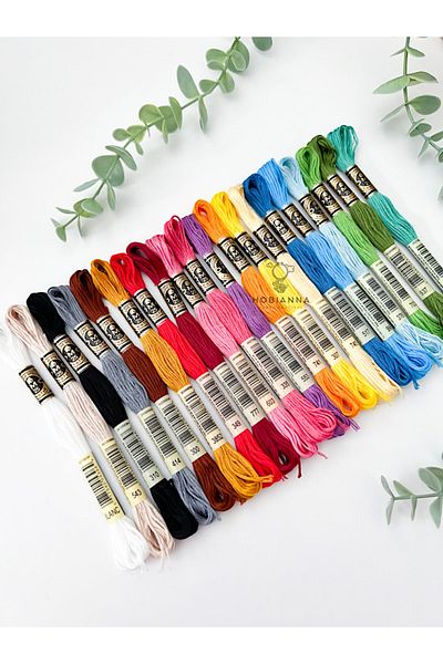 Hobianna Dmc Muline 20 Pieces Basic Colors Embroidery Cross Stitch Etamine Thread Set