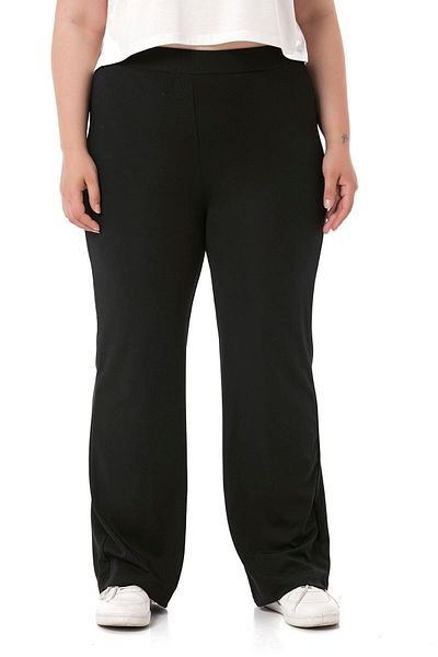 DISENTIS MODEST Plus Size Elastic Waist Pipe Leg Diver Black Trousers