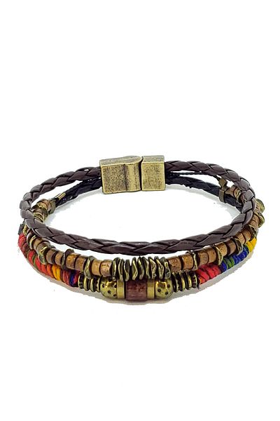 etniko Multicolored Leather Men's Bracelet