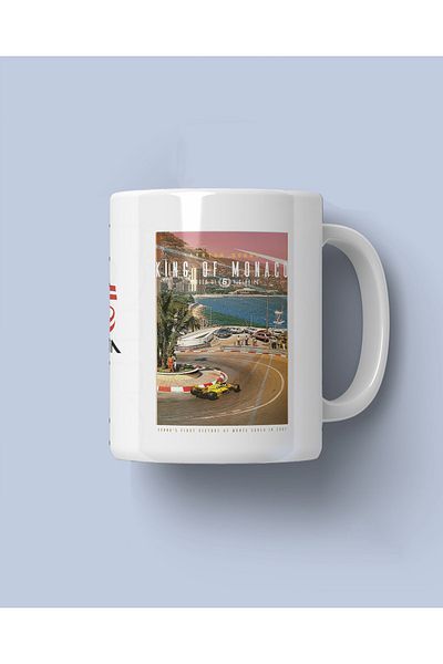 FANBOX SHOP كوب قهوة أبيض مطبوع من King Of Monaco Ayrton Senna