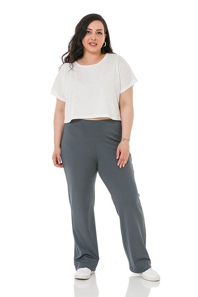DISENTIS MODEST Large Size Elastic Waist Tube Leg Diver Dark Gray Trousers
