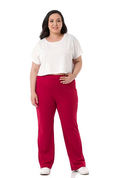 DISENTIS MODEST Plus Size Elastic Waist Pipe Leg Diver Claret Red Trousers
