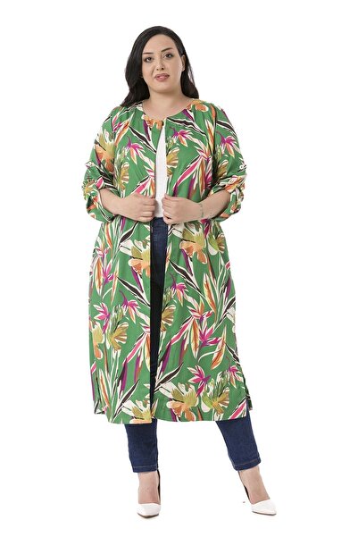 DISENTIS MODEST Jachetă verde pentru femei, cu gât rotund, cu mâneci pliate, ...