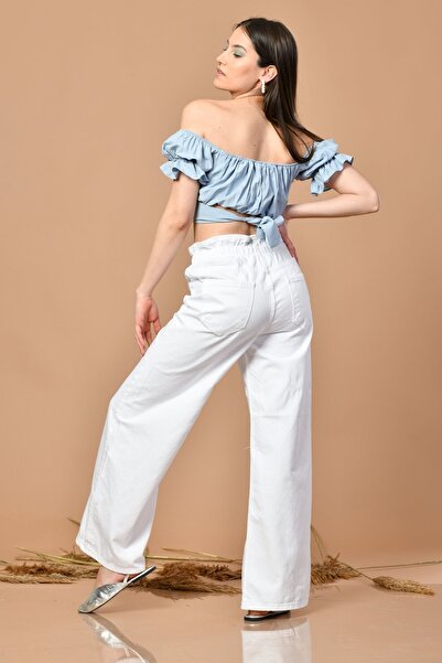 Moda1001 Γυναικεία μπλούζα με μανίκια με μπαλόνι μπλε