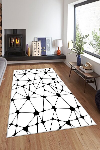 on the clouds Beyaz Siyah Ağ Desenli Yıkanabilir Kaymaz Taban Leke Tutmaz Mod...