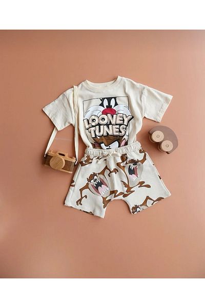 Pink Hippo Kids Unisex Sylvester And Tasmanian Devil Printed Shorts Set