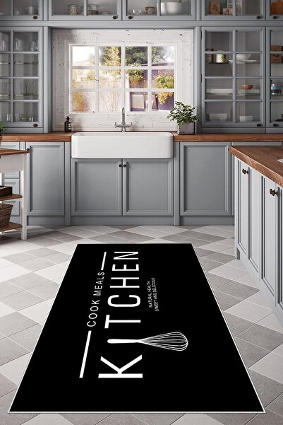 on the clouds Siyah Kithen Yazılı Yıkanabilir Kaymaz Taban Leke Tutmaz Modern...