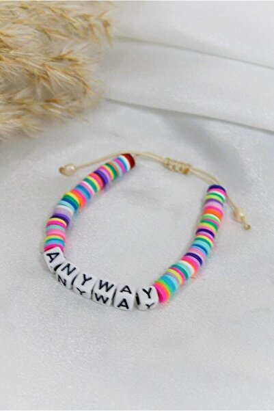 Genel Markalar Kadın Beyaz Yazılı Boncuklu Bileklik