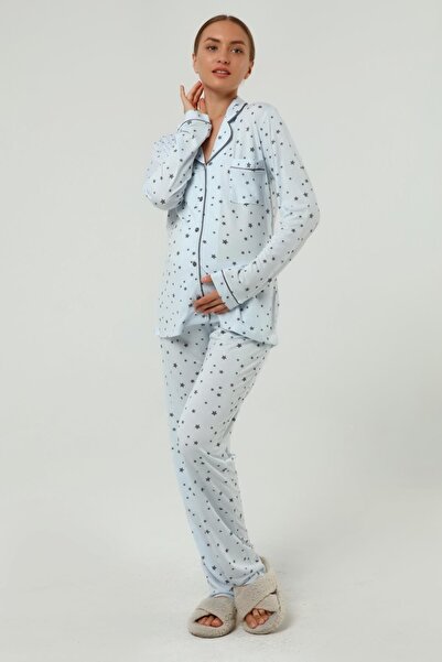 LİKAPA Önden Düğmeli Hamile Lohusa Mevsimlik Uzun Kol Pijama Takımı