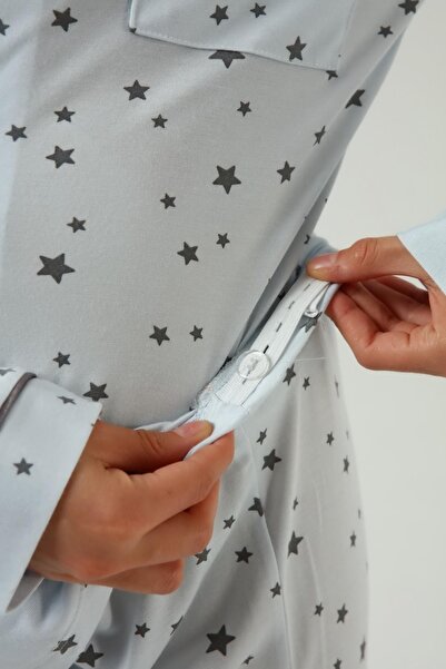 LİKAPA Önden Düğmeli Hamile Lohusa Mevsimlik Uzun Kol Pijama Takımı