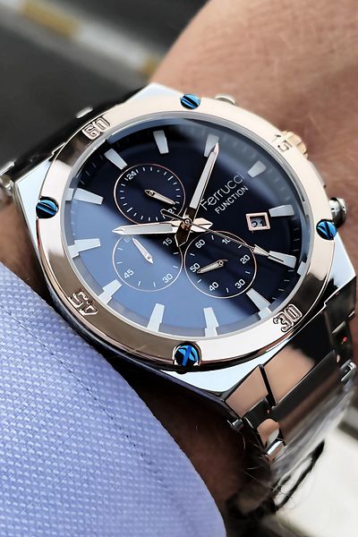Ferrucci Function Men's Wristwatch 3 ATM Waterproof Silver Color Steel Cord Bracelet Elg649