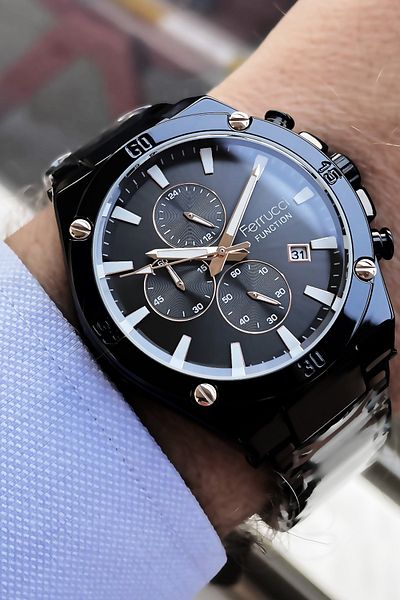 Ferrucci Function Men's Wristwatch 3 ATM Waterproof Black Color Steel Cord Bracelet Elg650