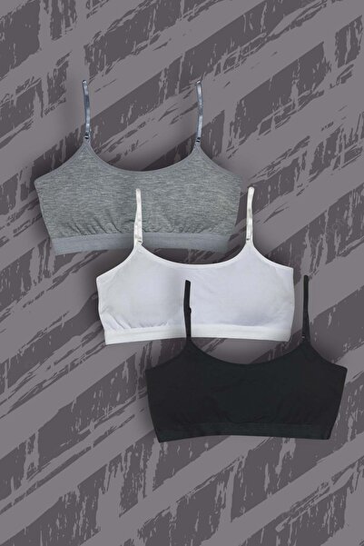 GRI MOR TEKSTIL Sutien de antrenament cu 3 căptușeli pentru fete - negru alb gri