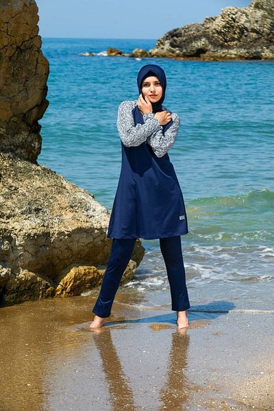 Elif Okur Full Covered Hijab Swimsuit Navy Blue 7150