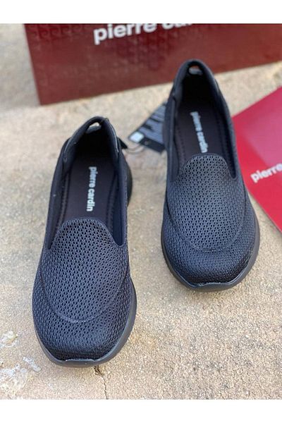 Pierre Cardin Pantofi negri cu talpă ortopedică completă, cu plasă flexibilă, potriviti pentru zaharieni, pentru utilizare zilnică