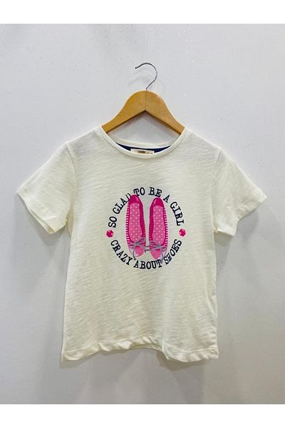Çikoby Girls' Short Sleeve Ecru T-Shirt