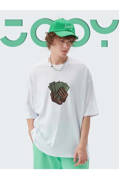 Jooy Company Unisex Money Printed Oversize Λευκό Tshirt