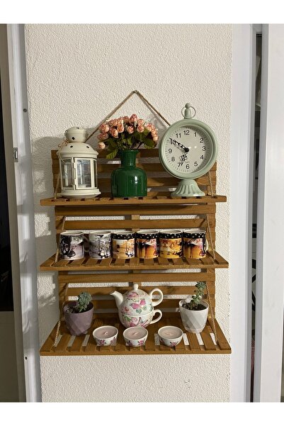 KOVANCI Kılıç Mobilya Halatlı Üç Raflı Süper Duvar Rafı Havluluk Çiçeklik