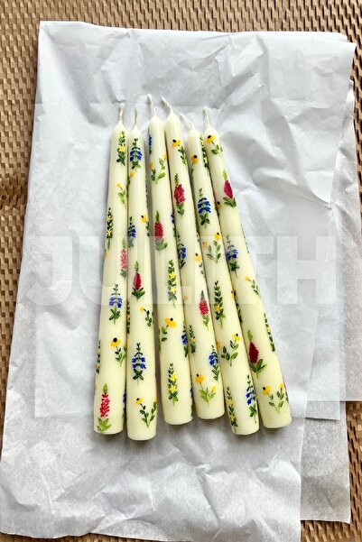 Julith Çiçek Desenli El Boyaması Kokulu Şamdan Mum