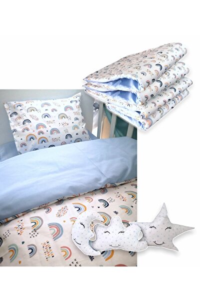 Babynia Cotton 80x130 Furniture Crib Sleeping Set Rainbow Blue (10 PIECES)