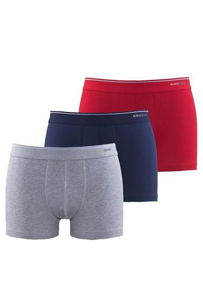 Blackspade 9670 Ανδρικό Tender Cotton Shorty 3 τεμαχίων Γκρι-σκούρο μπλε-κόκκινο μπόξερ