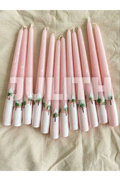 Julith Pembe Renkli Çam Ağacı Desenli Şamdan Kokulu Mum