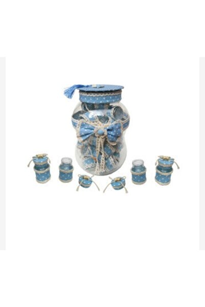 Acar Süs Kavanoz Süslenmiş Kumbaralı Mavi 30 Adet 1 Paket