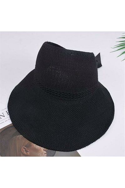 Shopiolog Women's Wide Brim Bow Knitted Visor Hat