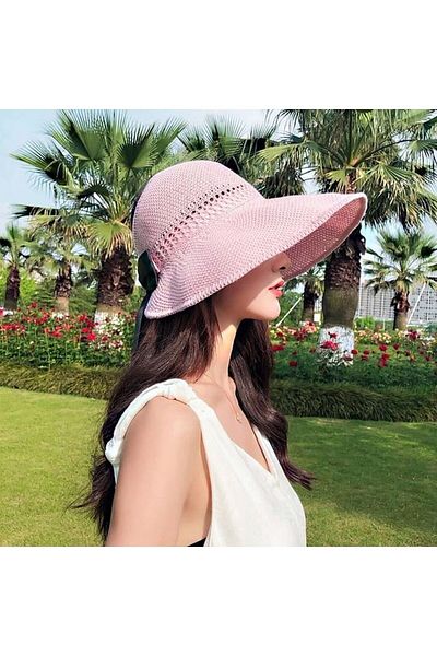Shopiolog Women's Wide Brim Bow Knitted Visor Hat