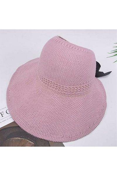 Shopiolog Women's Wide Brim Bow Knitted Visor Hat
