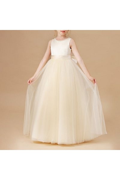 NSM Kidslife Pearl Detailed Ecru Girl's Ball Gown Birthday Graduation Party Evening Dress