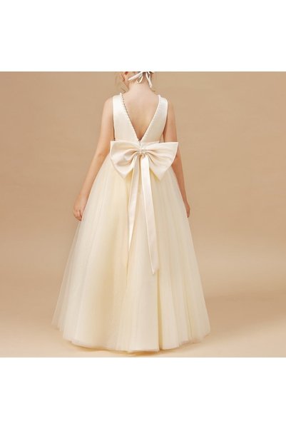NSM Kidslife Pearl Detailed Ecru Girl's Ball Gown Birthday Graduation Party Evening Dress