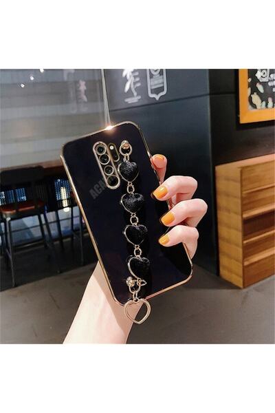 m.tk moveteck حافظة هاتف Xiaomi Redmi Note 8 Pro مع حماية للكاميرا، حافة ذهبية لامعة، غطاء معصمه على شكل قلب