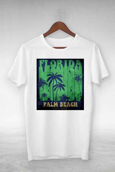 viptasarımtshirt Alb - Paradis tropical Florida Palm Beach Ilustrație Desen - Tricou Vip Design