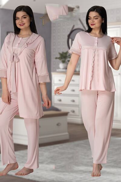 Puerpera Effortt Kadın Hamile Lohusa Pijama Takımı Ve Sabahlık Set 4074